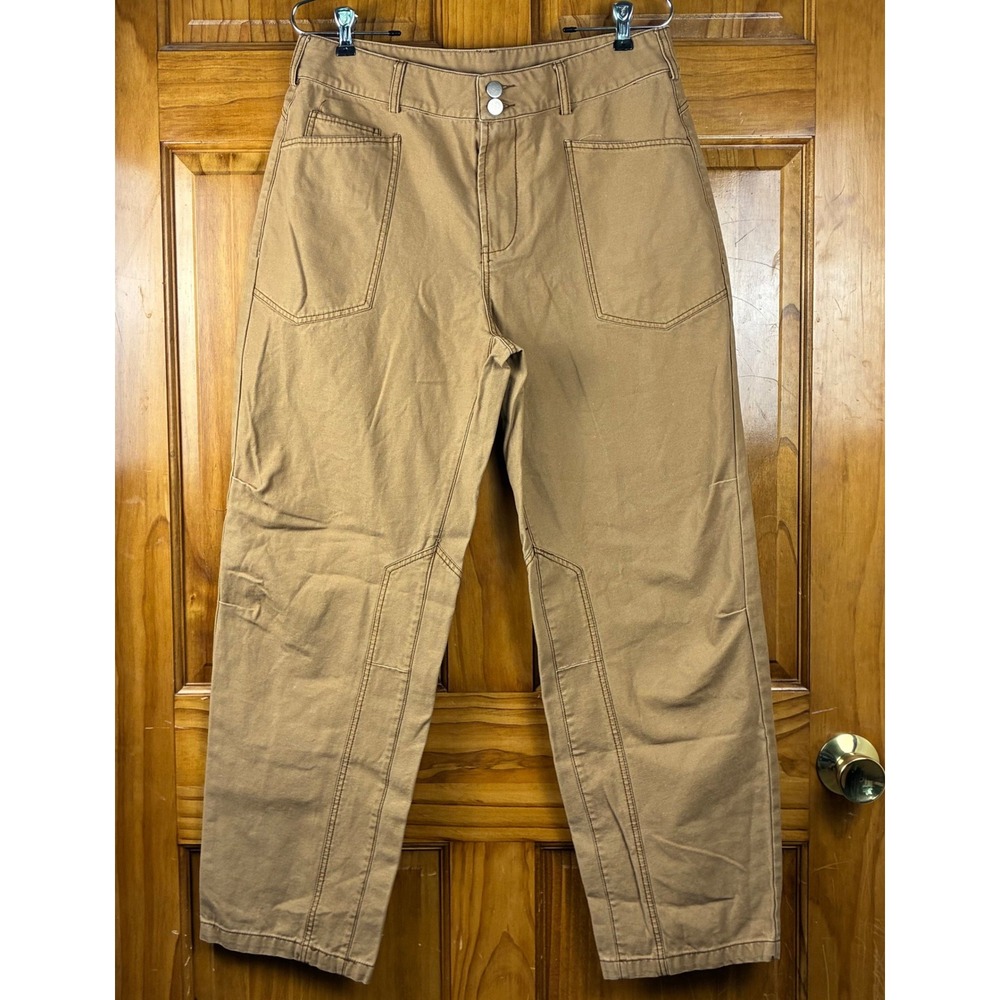 Entro Womens Camel Brown Cotton Twill High Rise Carpenter Utility Pants Size L